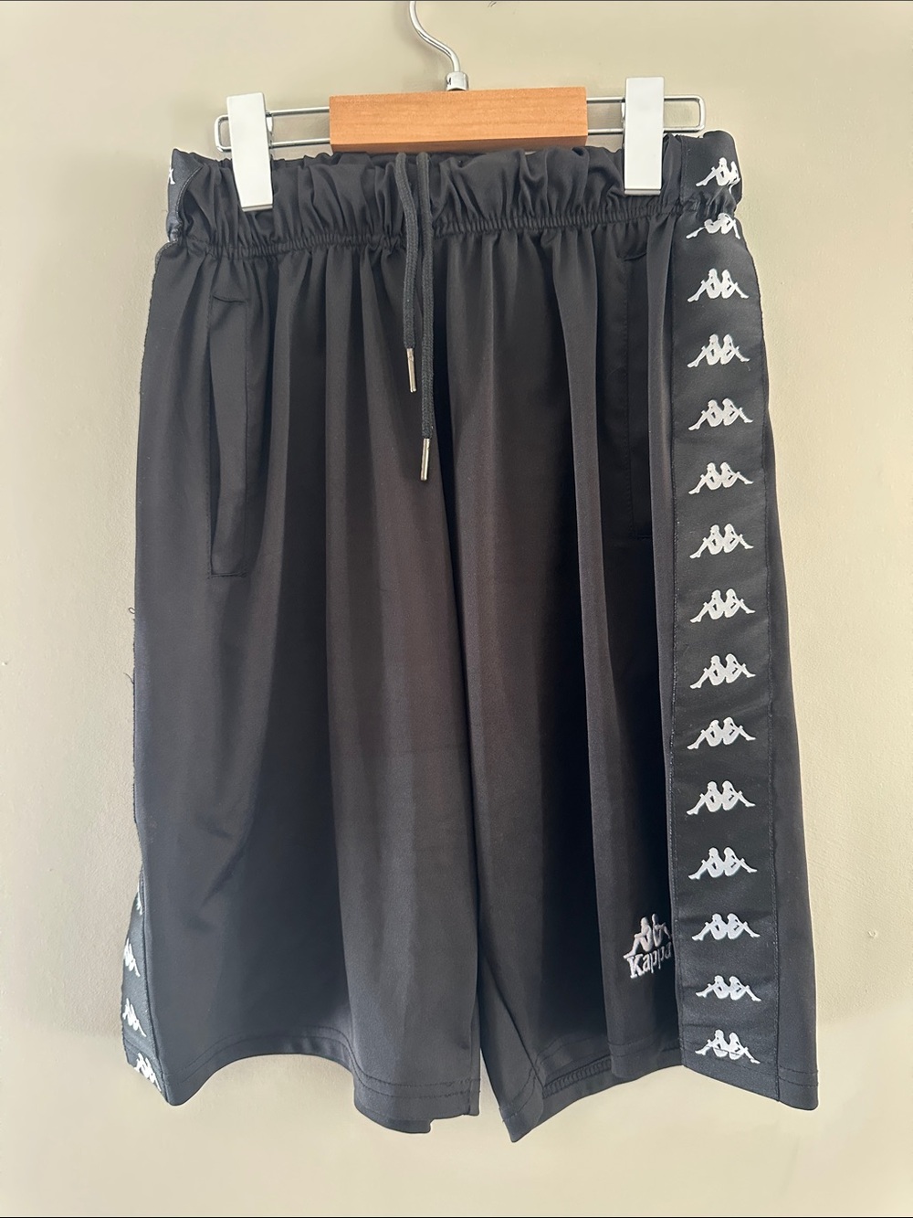 Kappa Men’s Black Athletic Shorts with White Logo